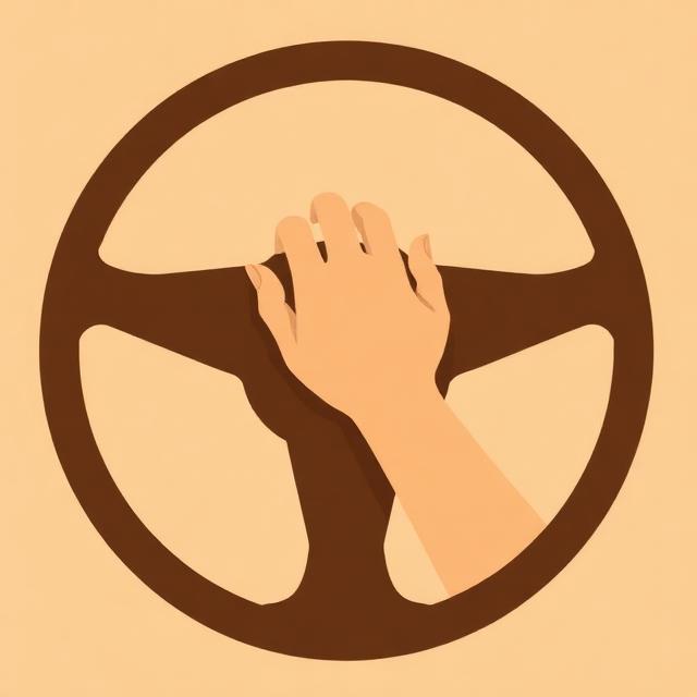 Illustration of a hand resting on a steering wheel