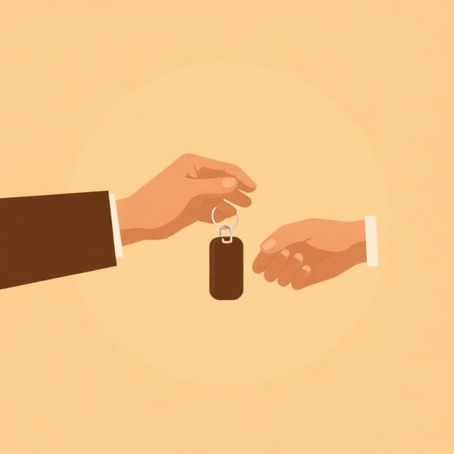 Illustration of one hand passing car keys to another