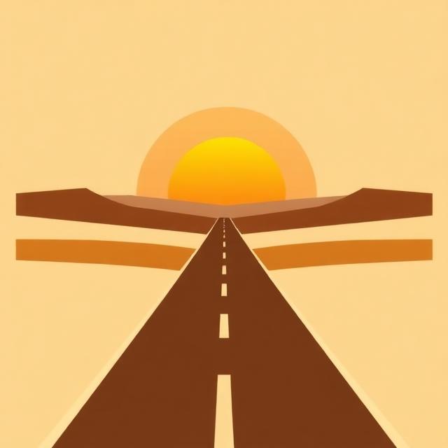 Illustration of an open road at sunrise